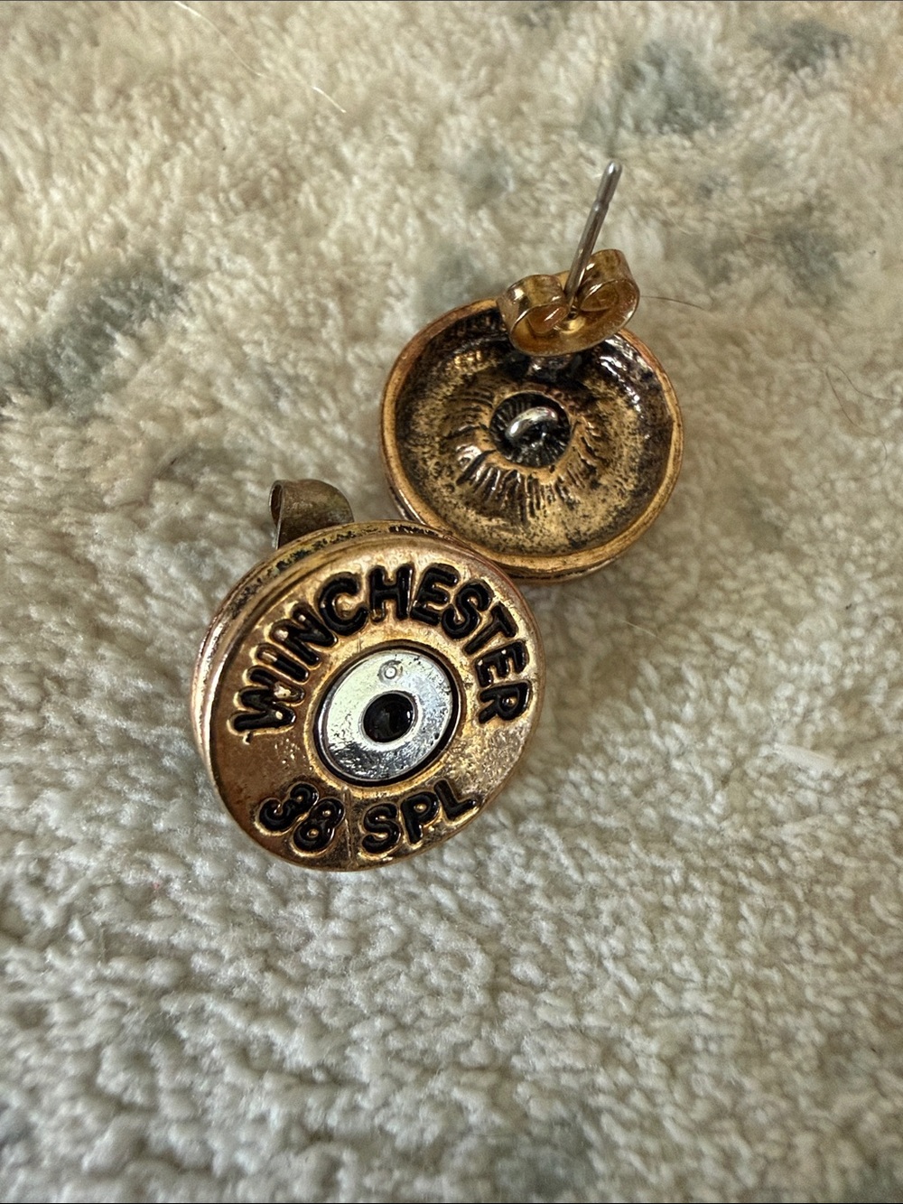 Winchester 38 SPL Gold-Tone Bullet Shell Stud Earrings, 1/2 inch